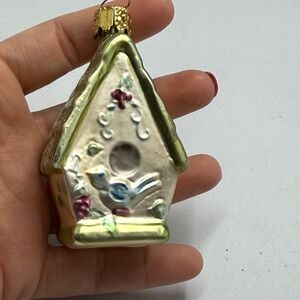 Vintage Christopher Radko Glass Birdhouse Ornament Hand Blown Germany